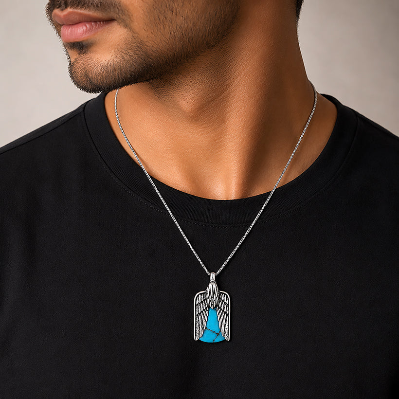 Silver Turquoise Eagle Wing Rakhi Pendant