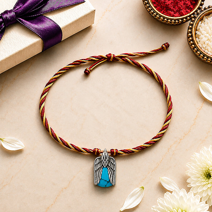 Silver Turquoise Eagle Wing Rakhi Pendant