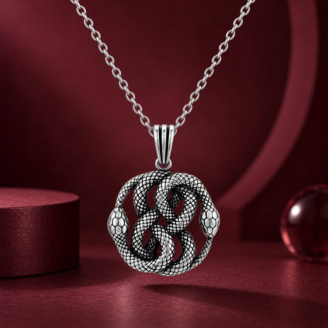 Silver Twin Snakes Auryn Pendant