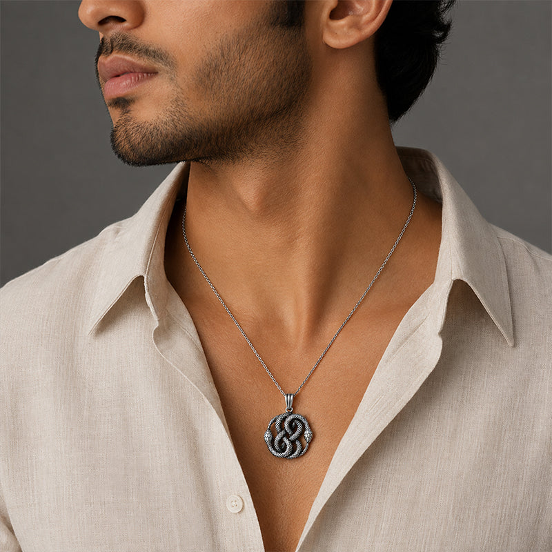 Silver Twin Snakes Auryn Rakhi Pendant