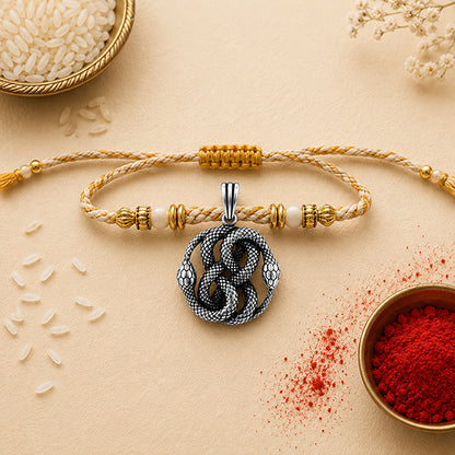 Silver Twin Snakes Auryn Rakhi Pendant