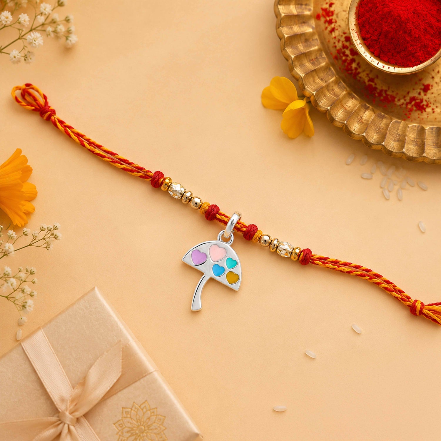 Silver Umbrella Kids Rakhi Pendant