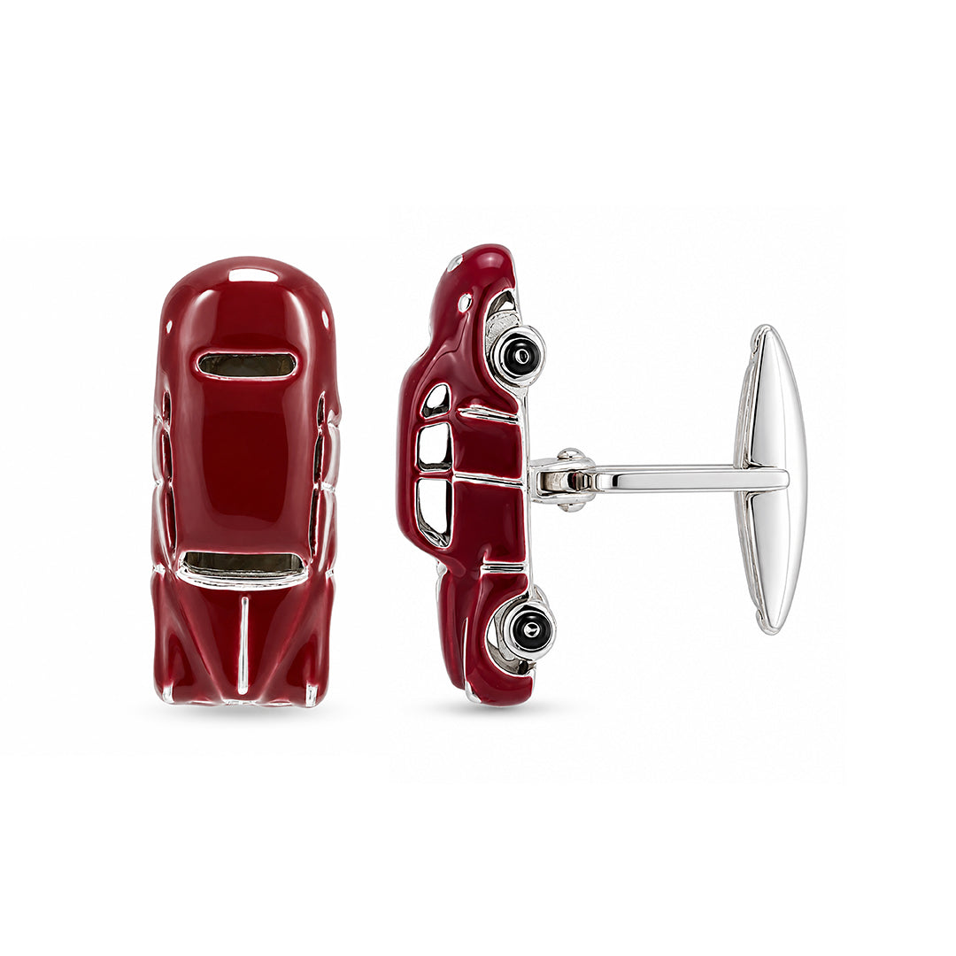 Silver Vintage Red Race Car Cufflinks