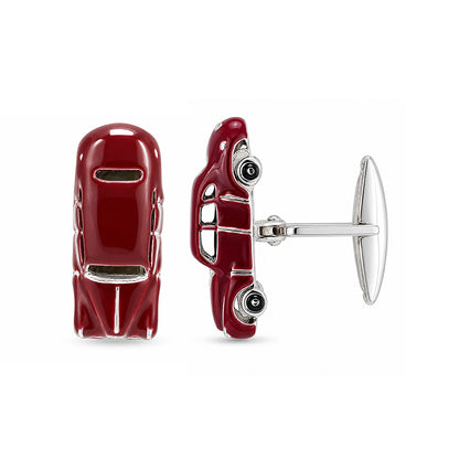 Silver Vintage Red Race Car Cufflinks