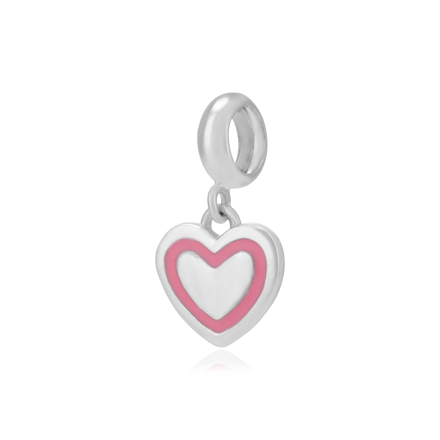 925 Simple Heart Rhodium Plated Pink Enamel Layered Pendants