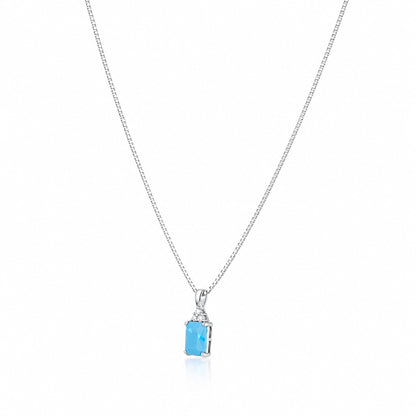 Sky Blue Turquoise 925 Sterling Silver Chain Pendant for Women