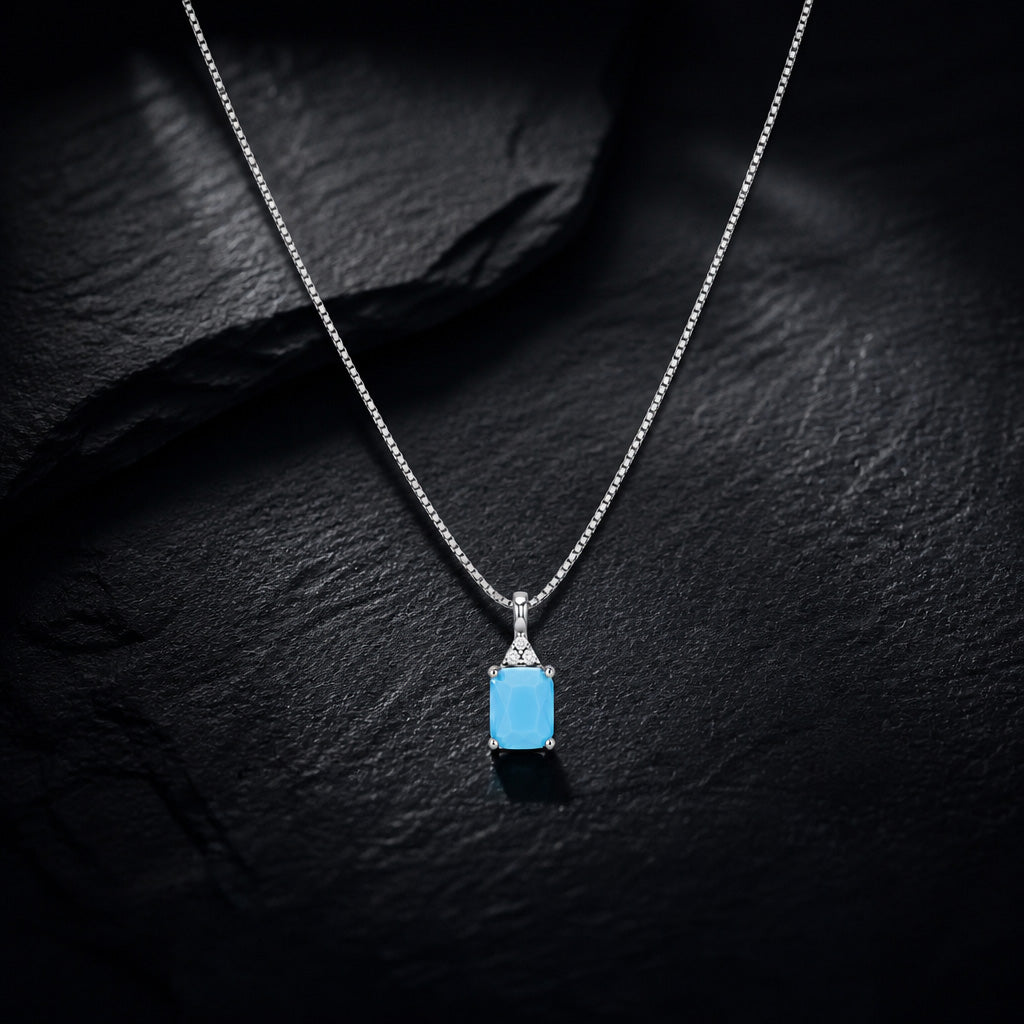 Sky Blue Turquoise 925 Sterling Silver Chain Pendant for Women