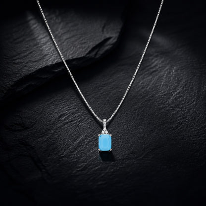 Sky Blue Turquoise 925 Sterling Silver Chain Pendant for Women