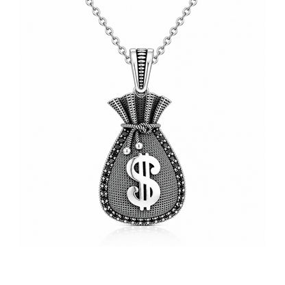 Sleek Dollar Money Bag 925 Sterling Silver Pendant for women