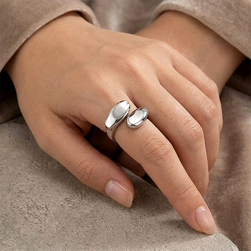 Sleek Twin Oval 925 Sterling Silver Ring