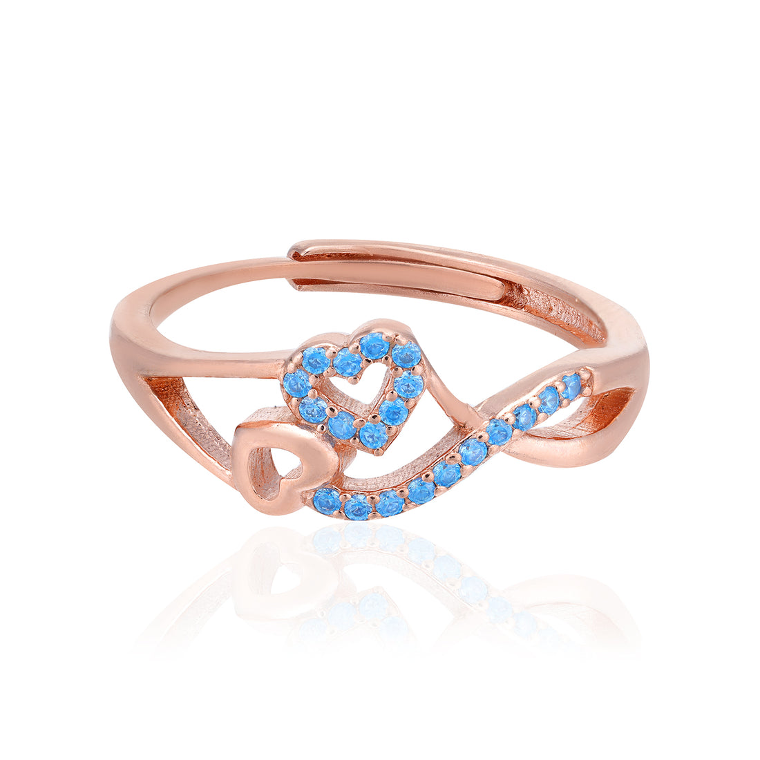 Sleek Blue Accent Rose Gold Plated Dual Hearts Ring
