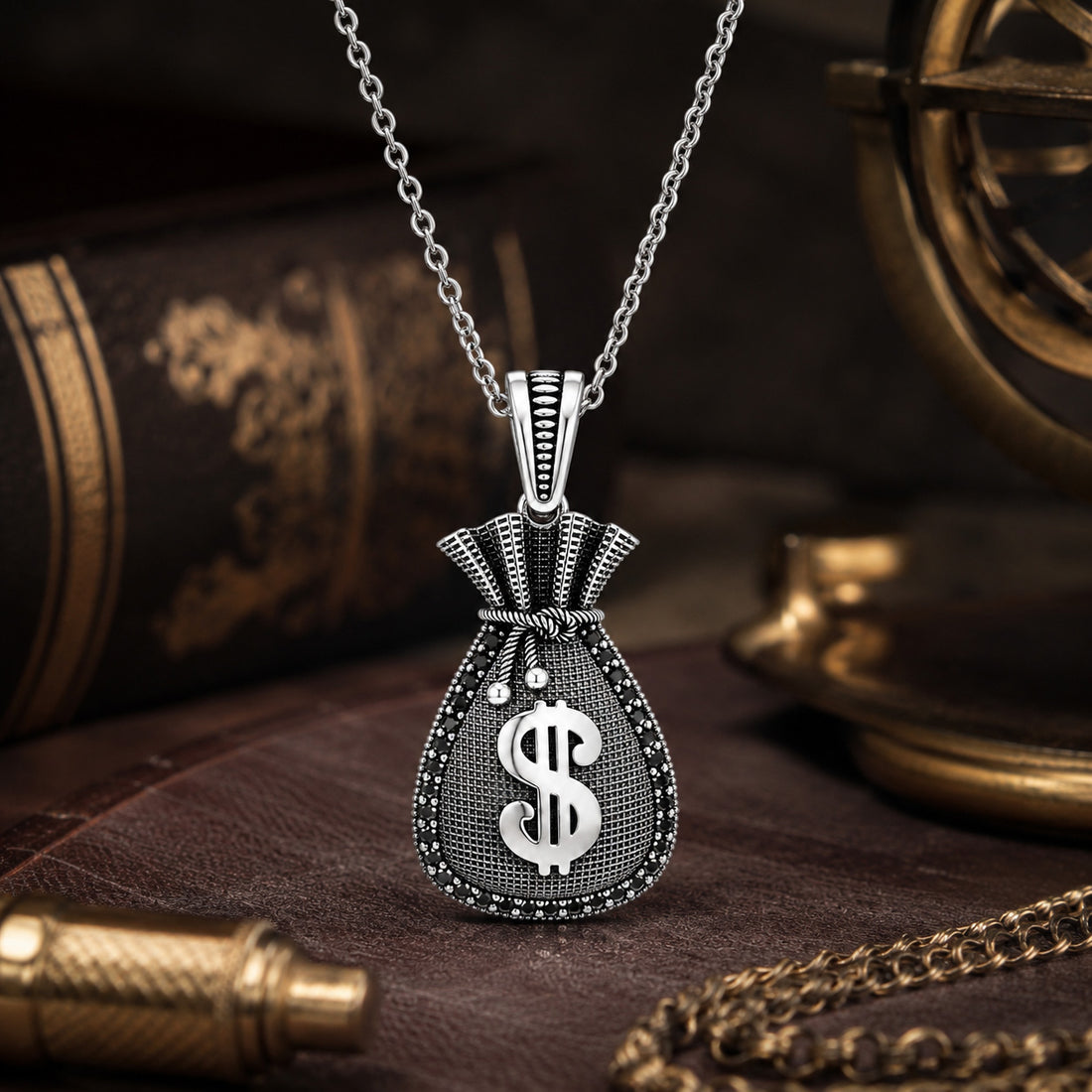Sleek Dollar Money Bag 925 Sterling Silver Pendant for women