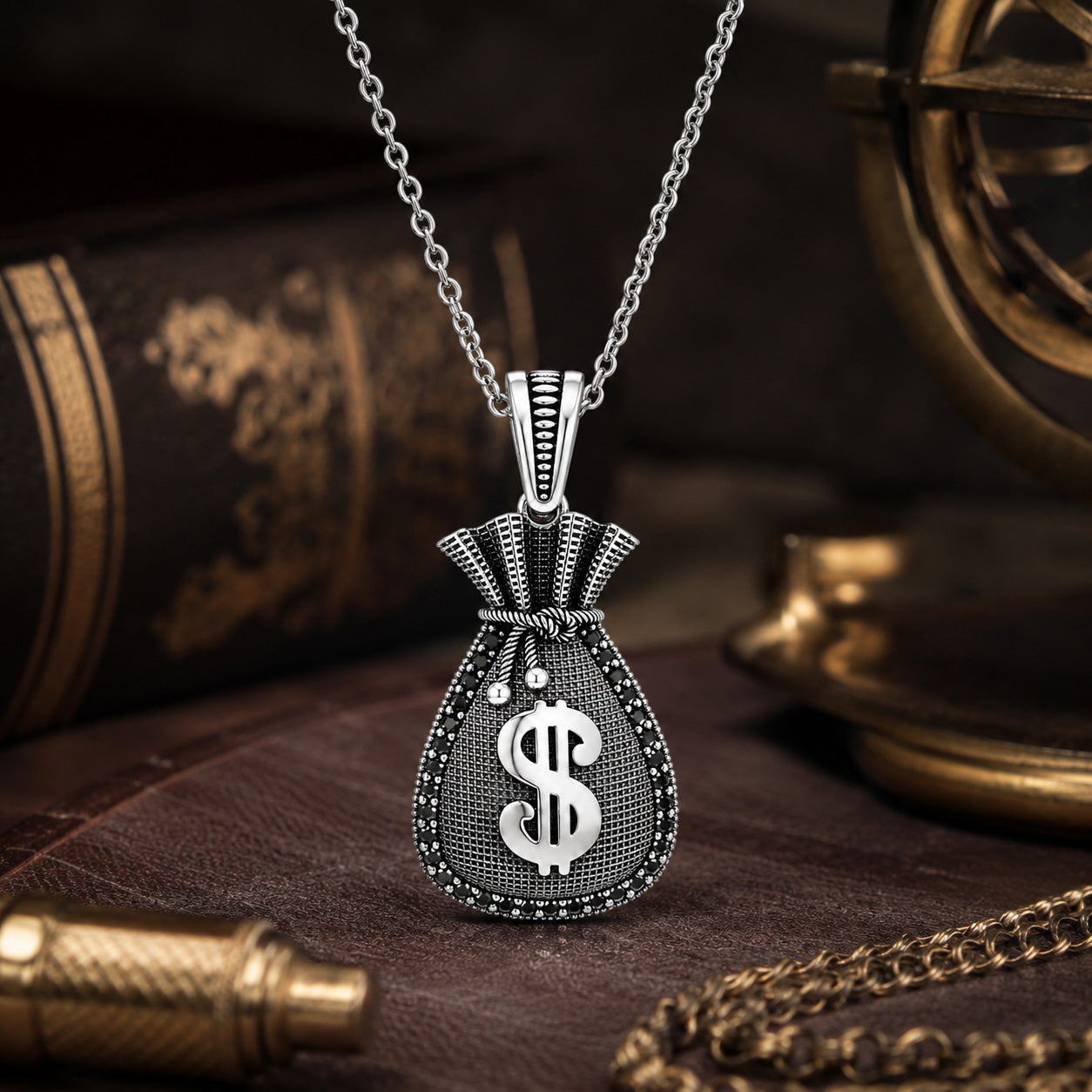 Sleek Dollar Money Bag 925 Sterling Silver Pendant for women
