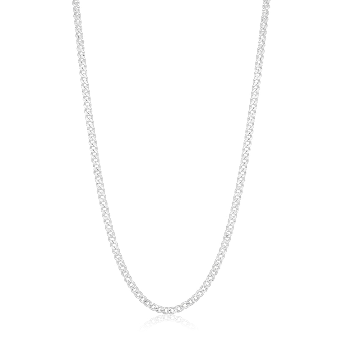 Silver chain necklace on a white background