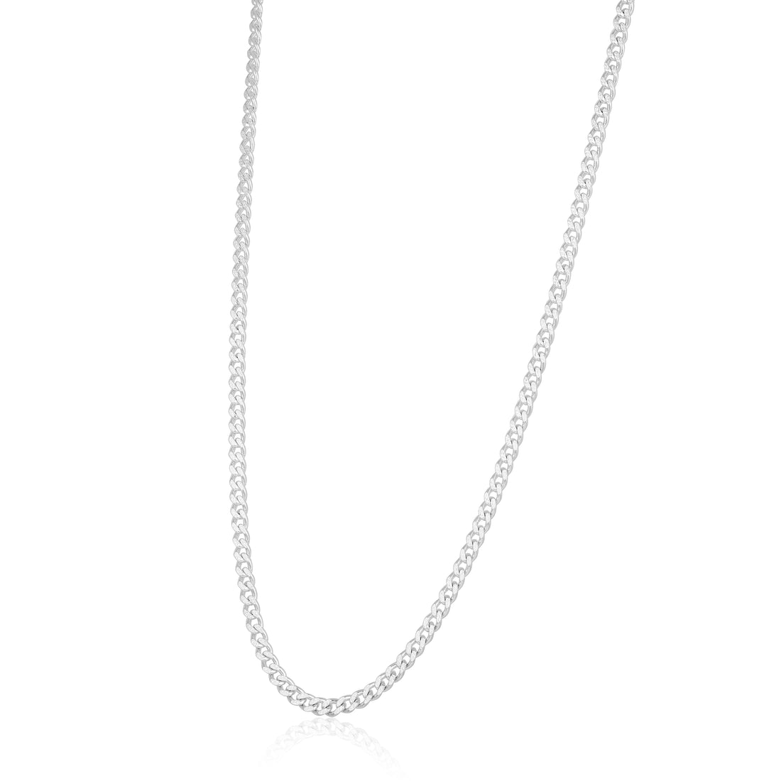 Silver chain necklace on a white background