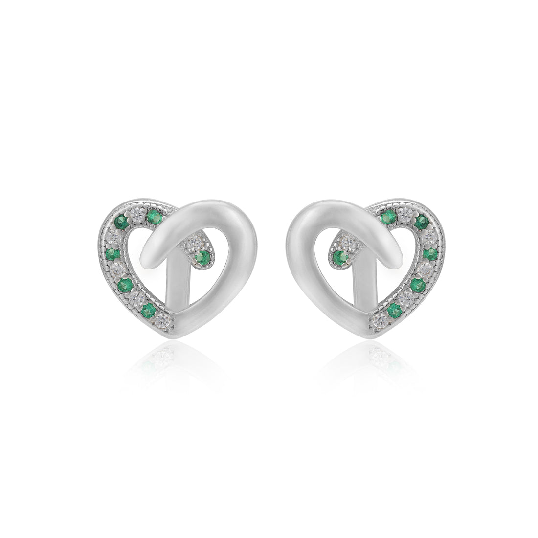 Sleek Love 925 Rhodium Plated Dual Stone Heart Studs