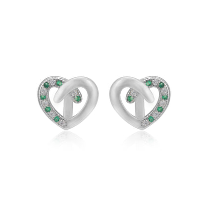 Sleek Love 925 Rhodium Plated Dual Stone Heart Studs