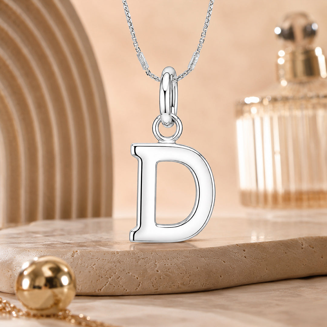 Sleek Minimal Letter D 925 Sterling Silver Pendant