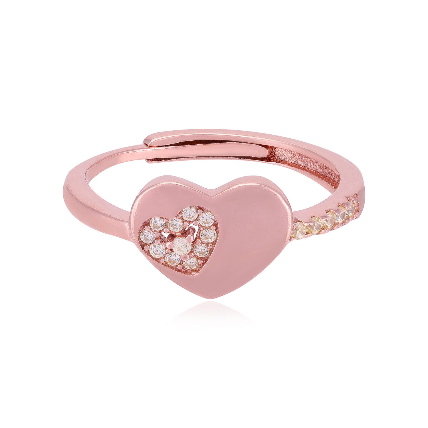 Sleek Rose Gold Plated Stoned Heart 925 Rings