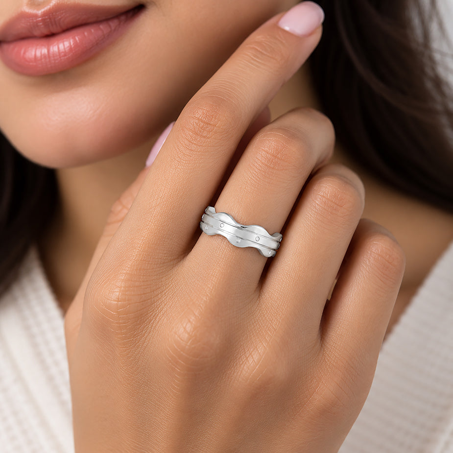Sleek Wavy Texture 925 Sterling Silver Ring