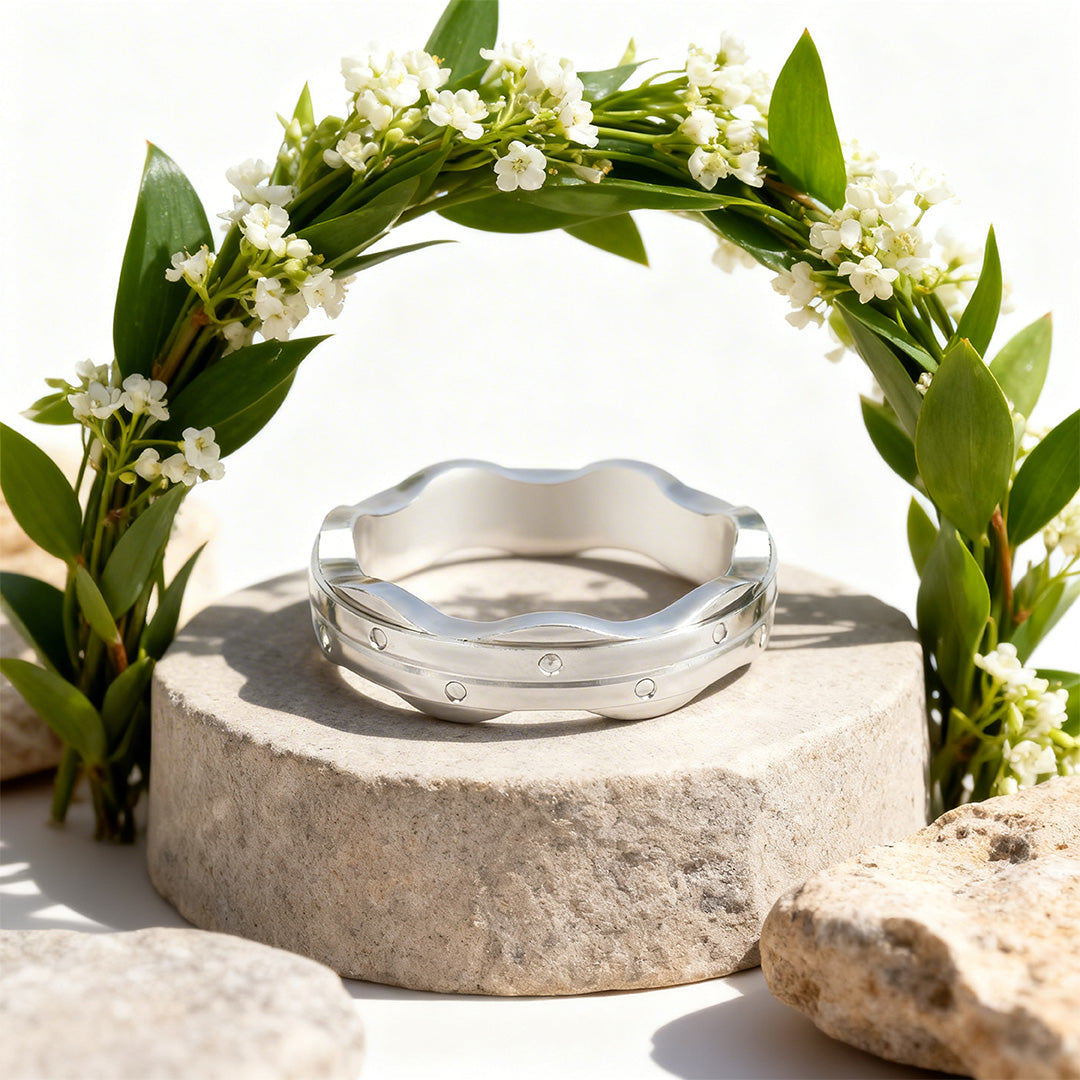 Sleek Wavy Texture 925 Sterling Silver Ring for Women