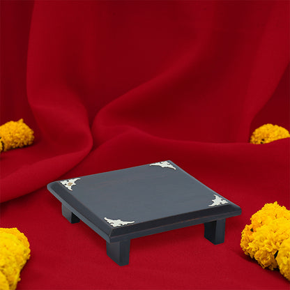 925 Small Rosewood Peeda With Silver Border For Pooja 
