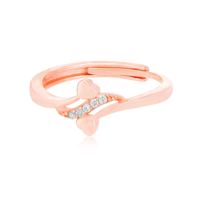 Smooth Curved Dual Heart 925 Rose Gold Rings
