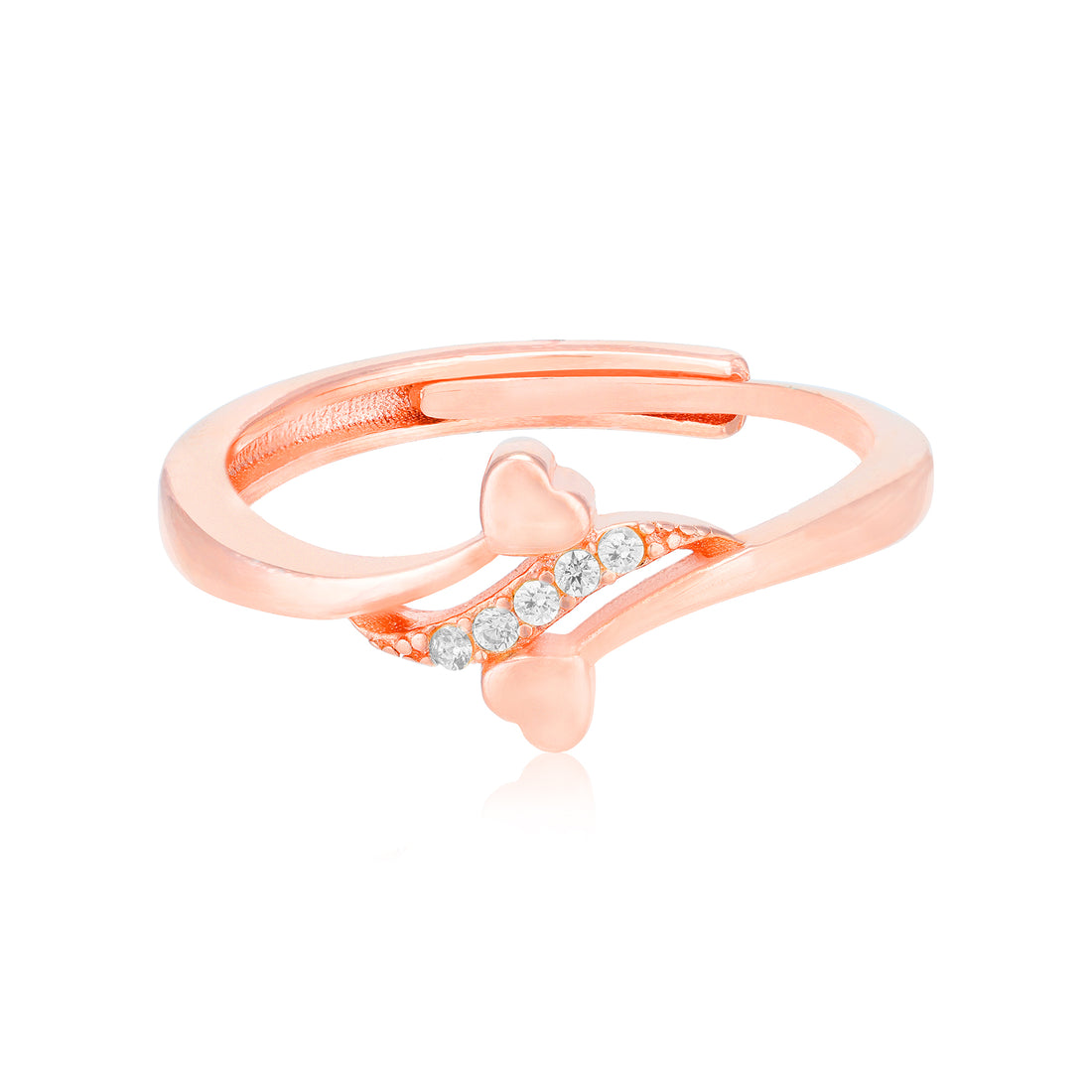 Smooth Curved Dual Heart Rose Gold Plated Rings