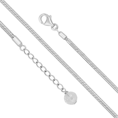 Silver chain necklace with a clear crystal pendant on a white background