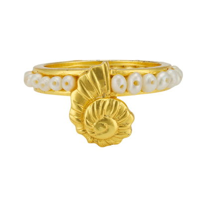 Snail Design Pearl Accent Gold Plated Rings