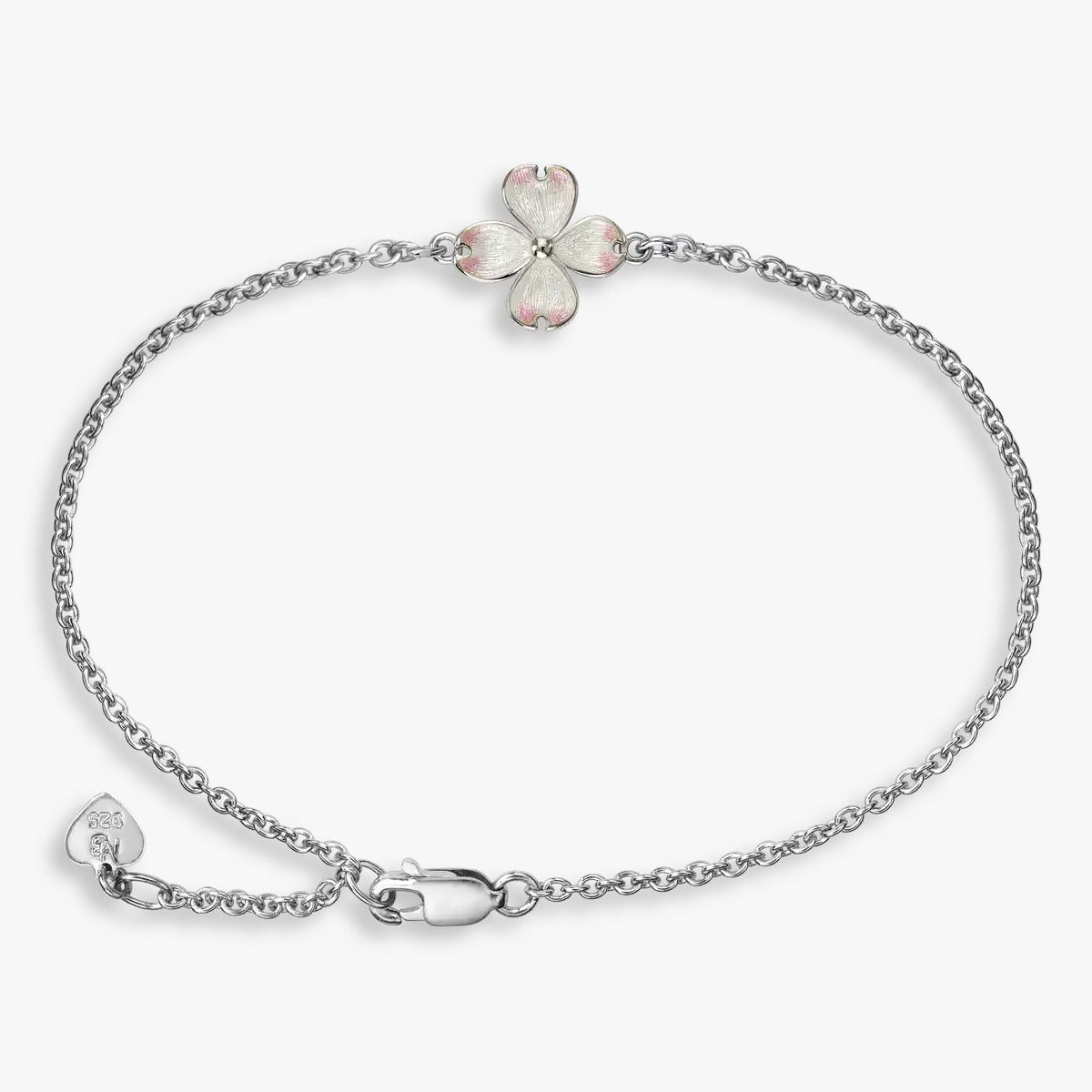 Soft Pink Bloom Rhodium Plated 925 Pearl Enamel Bracelets