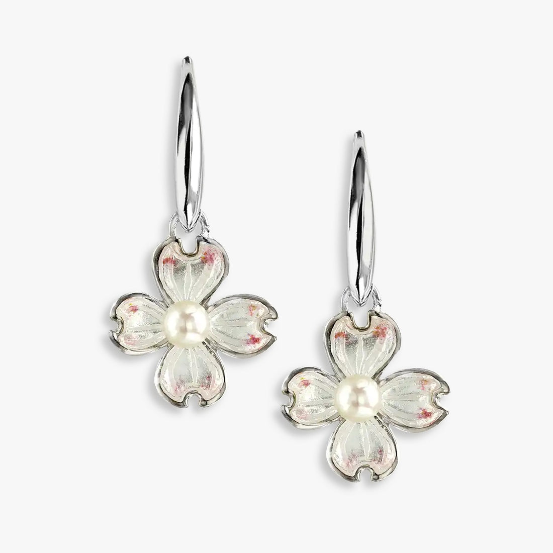 Soft Pink Bloom Rhodium  925 Pearl Enamel Hook Earrings