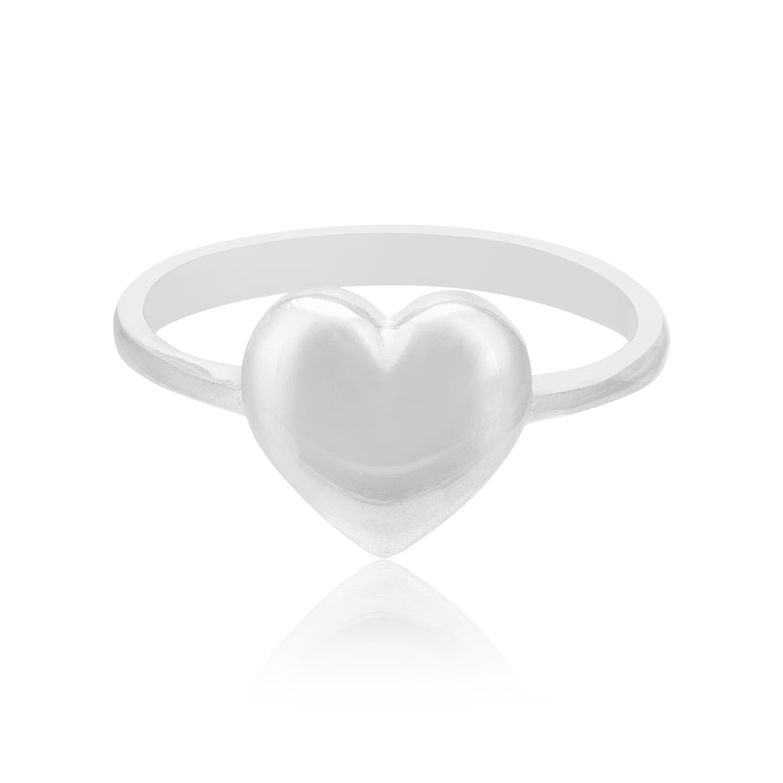 Softly Puffed Heart Rhodium Plated Ring