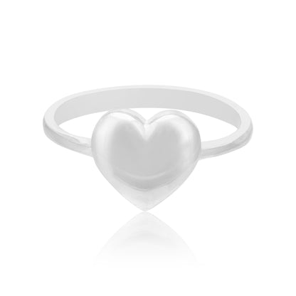 Softly Puffed Heart Rhodium Plated Ring