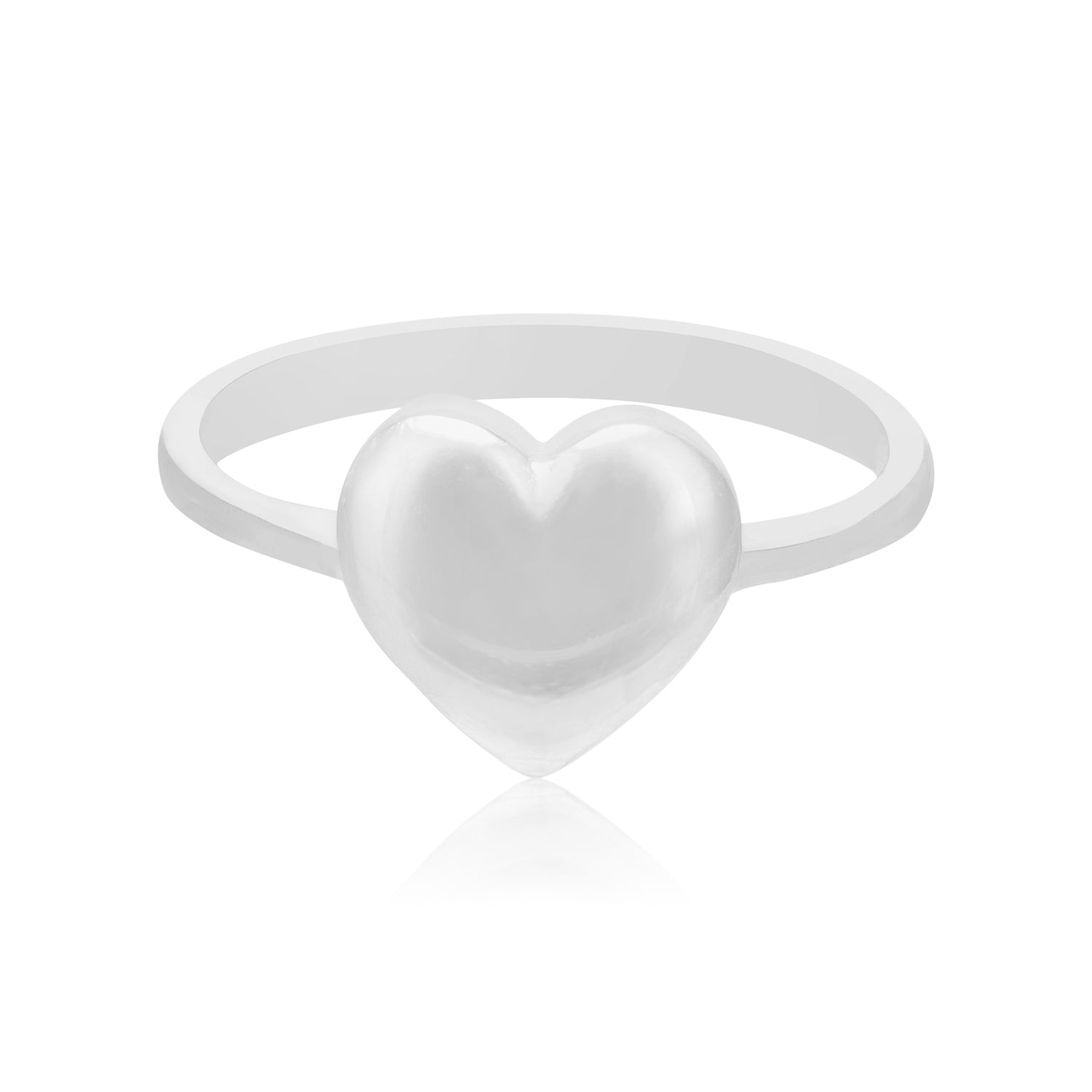 Softly Puffed Heart Rhodium Plated 925 Rings