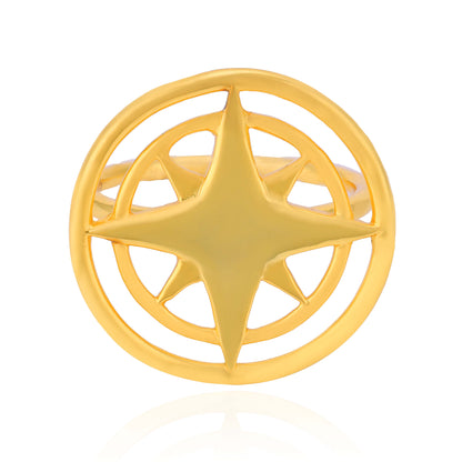 Solar Compass Emblem Golden Geometric Statement Designer Ring
