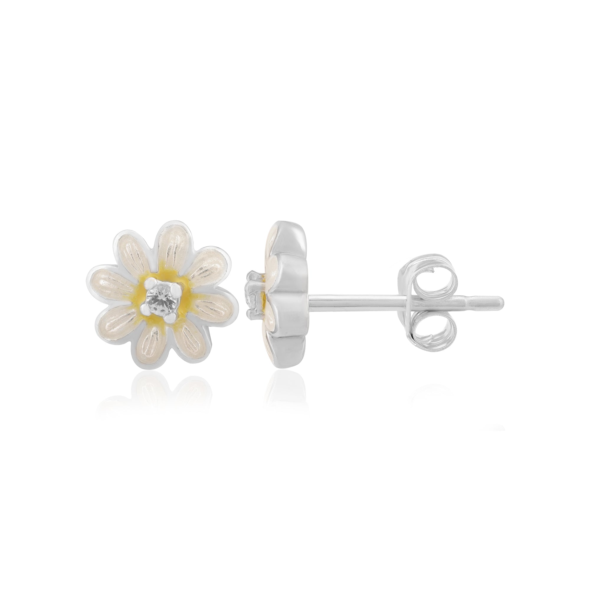 Solitary White Daisy 925 Rhodium Plated Studs