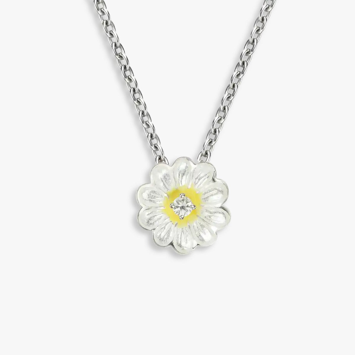 Solitary White Daisy Rhodium Chain Pendants