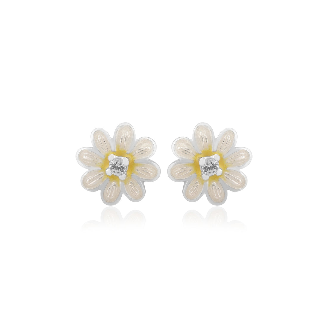 Solitary White Daisy Rhodium Plated Studs