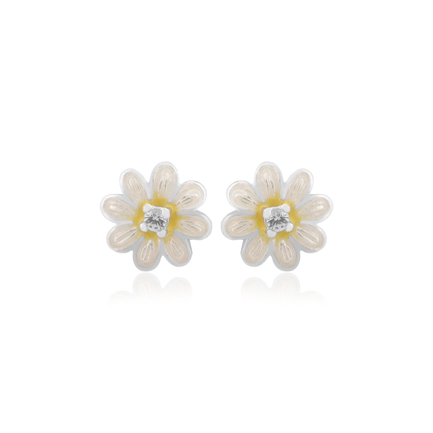 Solitary White Daisy Rhodium Plated Studs