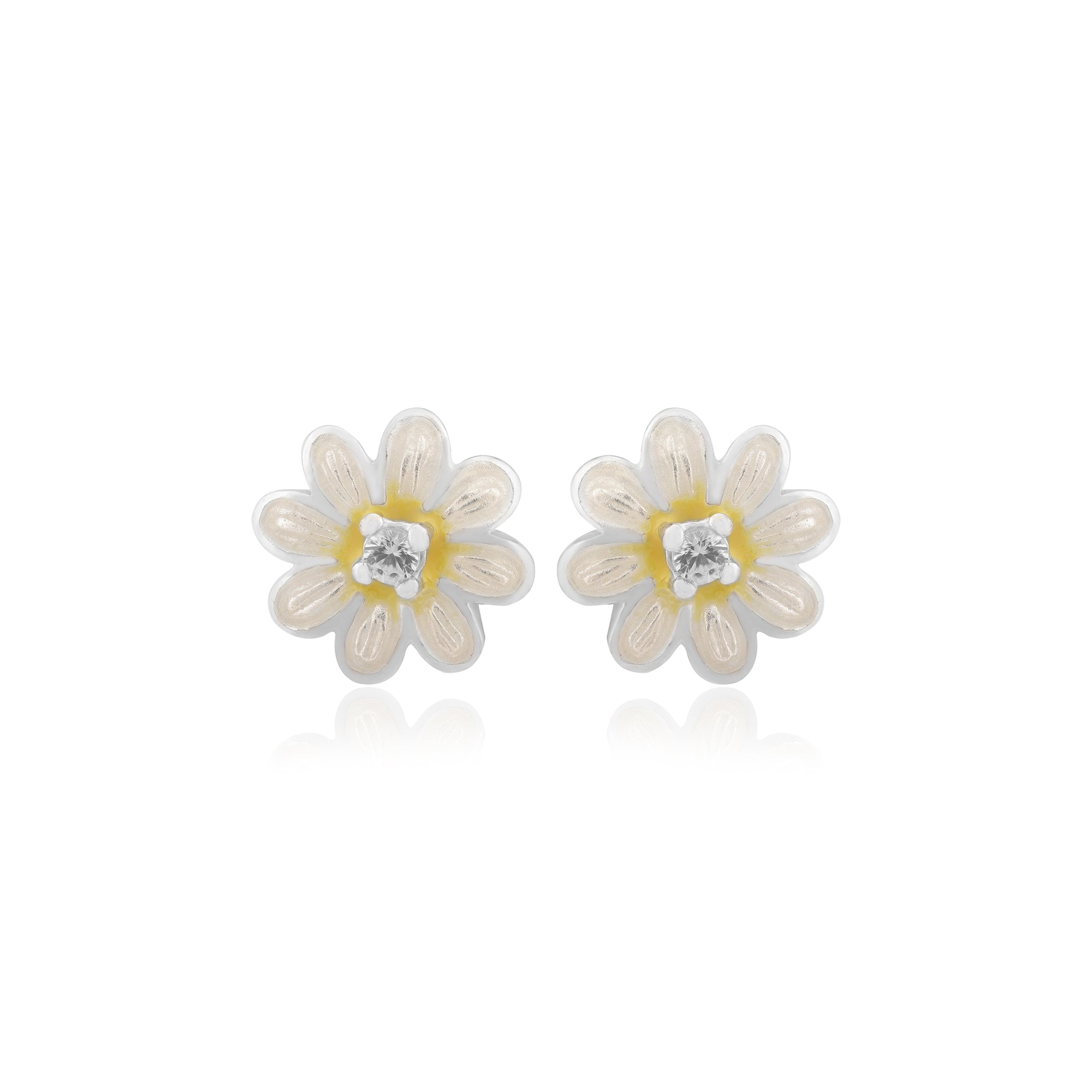 Solitary White Daisy Rhodium Plated Studs