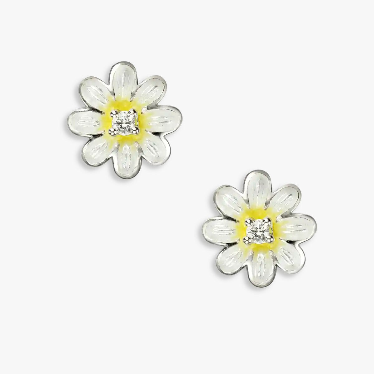 Solitary White Daisy Rhodium Studs