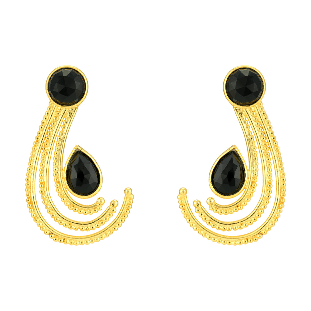 Sophisticated Curved Black Onyx Gold Plated 925 Earrings