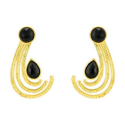 Sophisticated Curved Black Onyx Gold Plated 925 Earrings