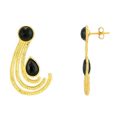 Sophisticated Curved Black Onyx Gold Plated 925 Earrings