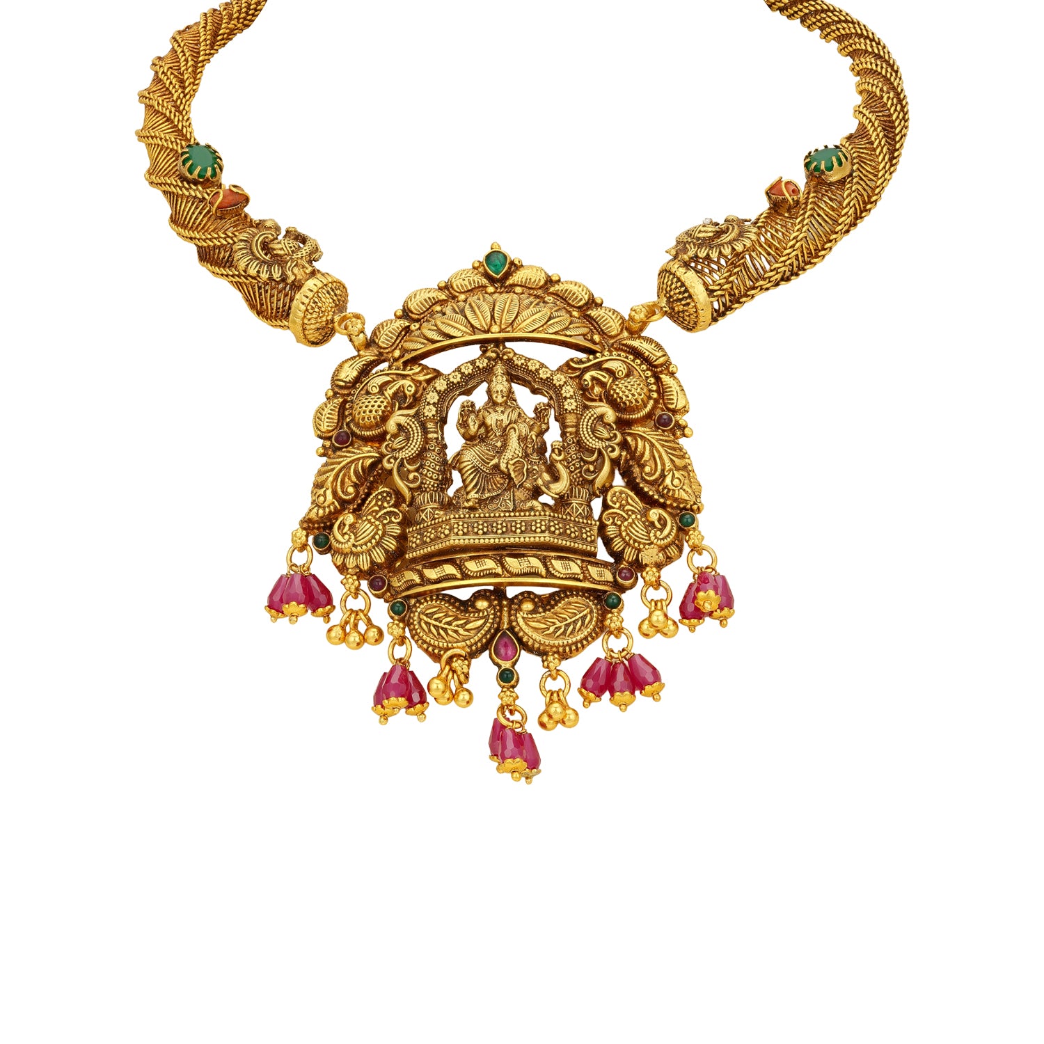 South Indian Lakshmi Devi Antique 925 Sterling Silver Necklace for women