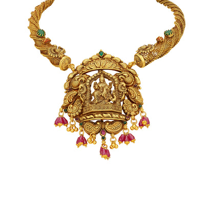 South Indian Lakshmi Devi Antique 925 Sterling Silver Necklace for women