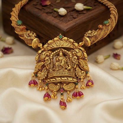 South Indian Lakshmi Devi Antique 925 Sterling Silver Necklace for women