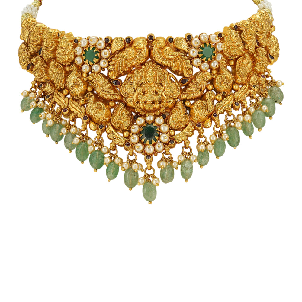 Sovereign Lakshmi 925 Regal Green Beads Drops Choker