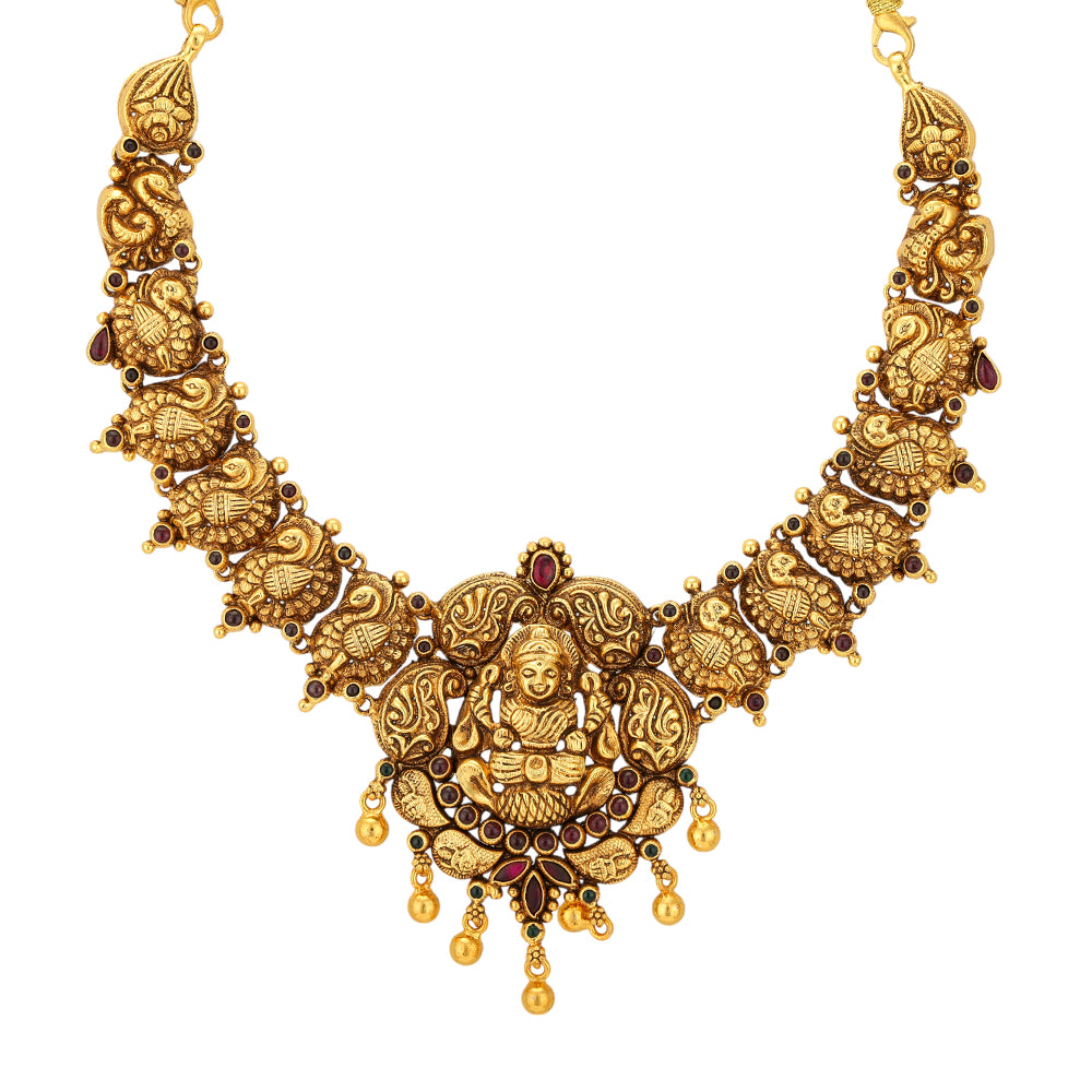 Sovereign Lakshmi Centre 925 Gold Plated Peacock Detail Necklace